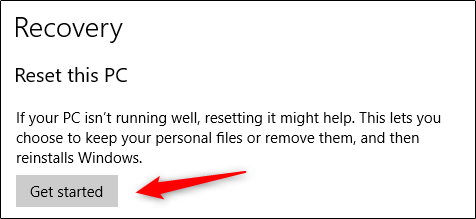 Начало сброса Windows 10