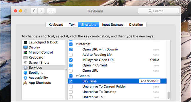 Присвоение сочетания клавиш для сервиса Automator в системных настройках