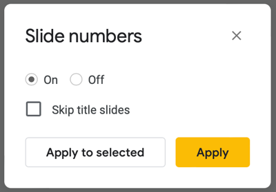 Включены номера слайдов в интерфейсе Google Slides.