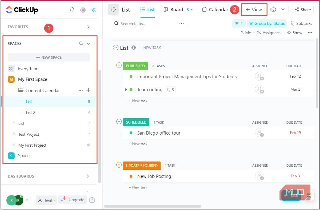 Выбор представления рабочего пространства