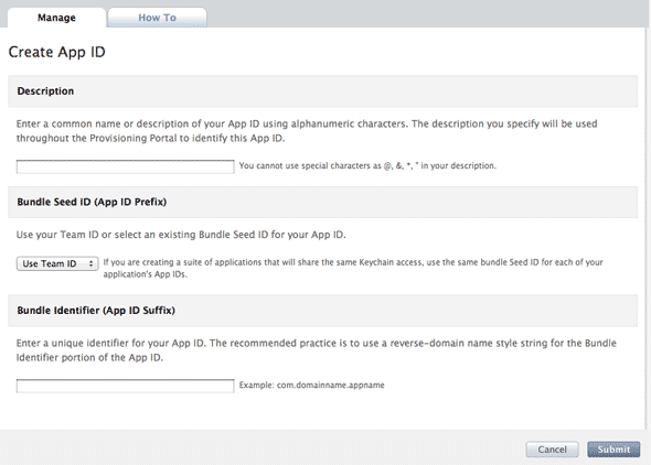 создание App ID и bundle identifier