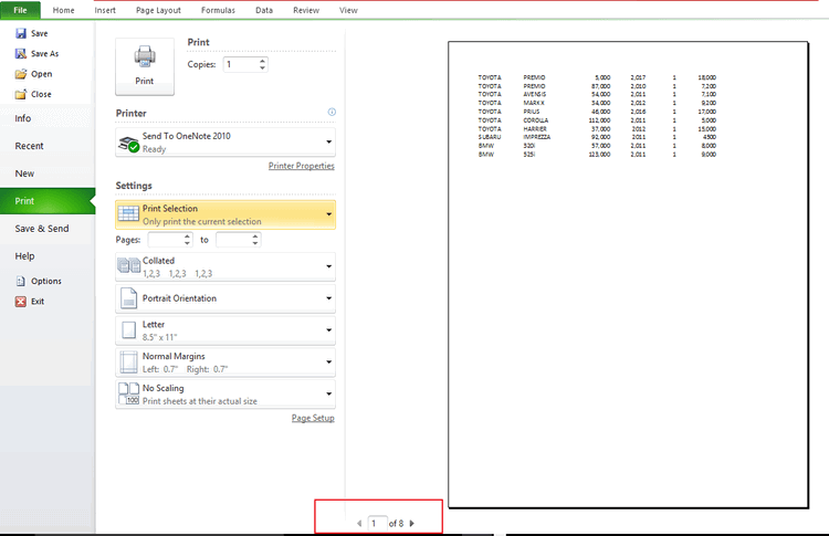 Предварительный просмотр печати Excel