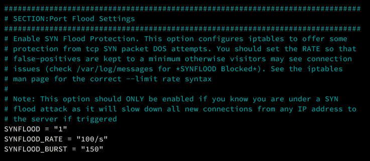 Настройка защиты от SYN-флудов