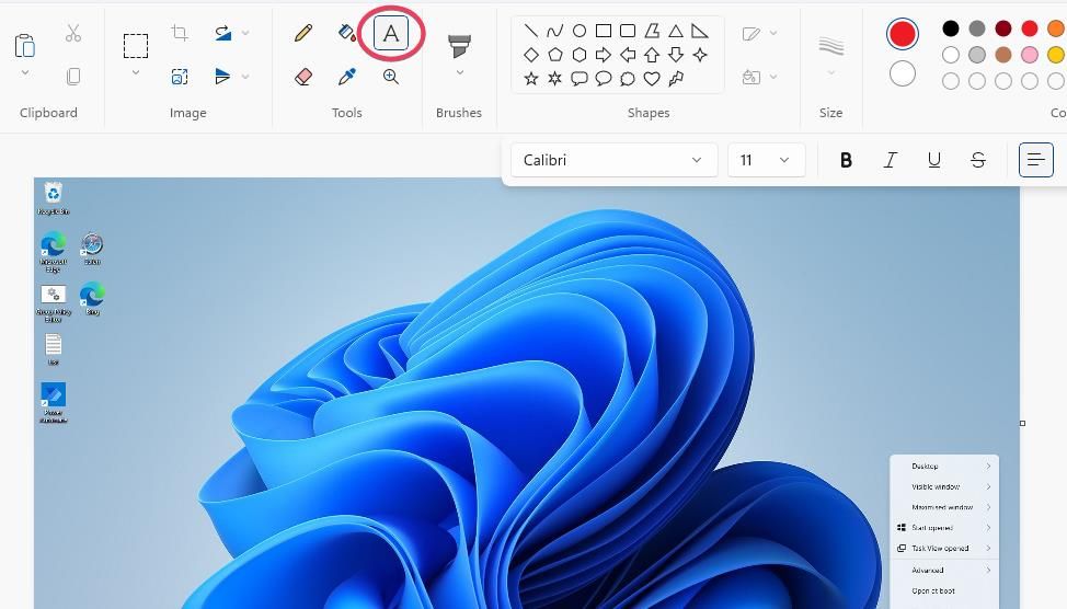 Кнопка A (текст) в Paint