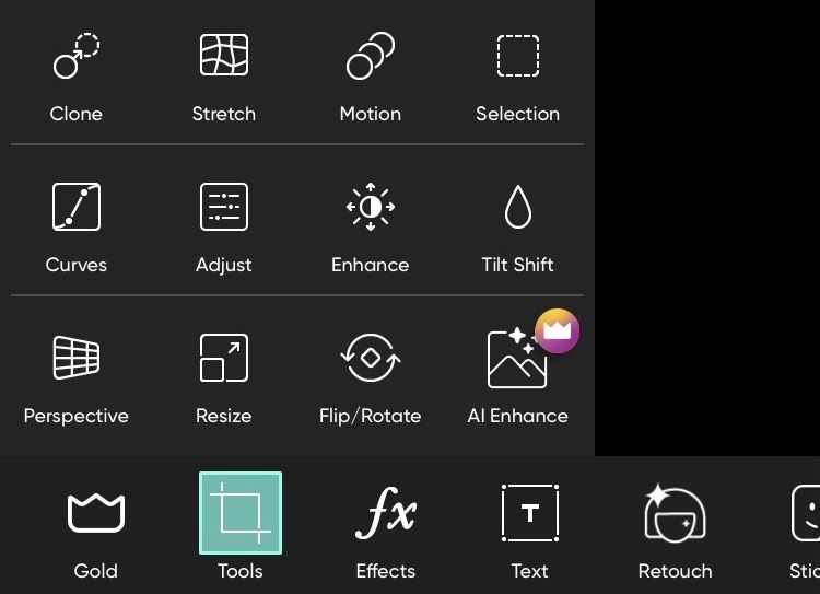 Интерфейс AI Enhance в приложении Picsart