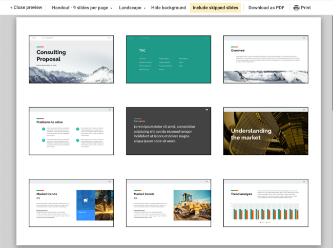Раздатки в Google Slides, 9 на странице
