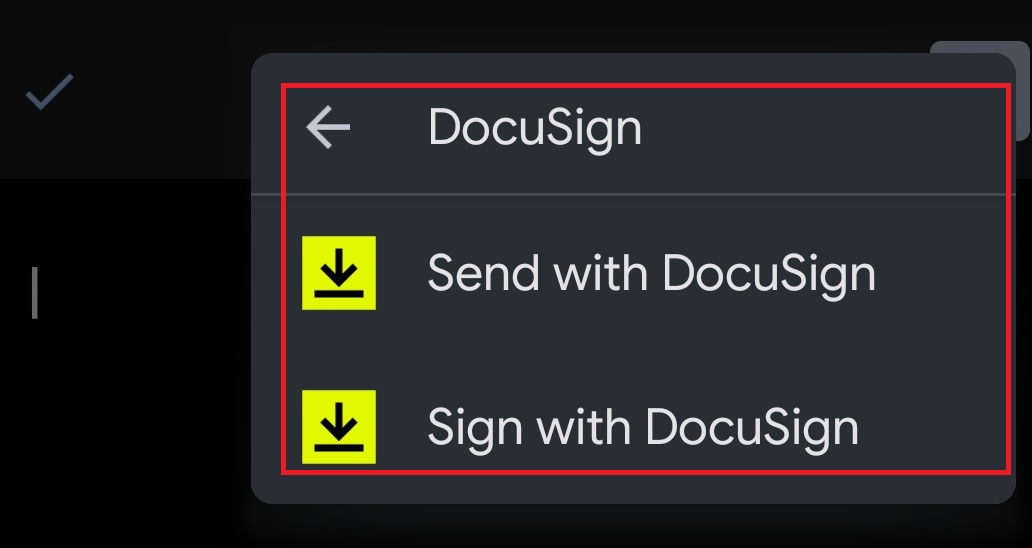 Панель опций установленной надстройки в мобильном приложении