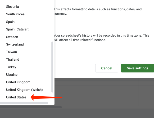 Выбор локали: United States (США)