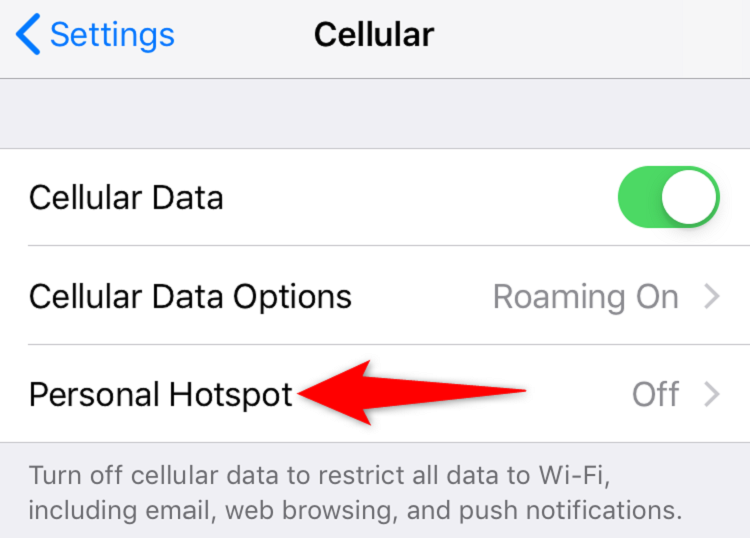 Настройки iPhone с выделенным пунктом «Режим модема».