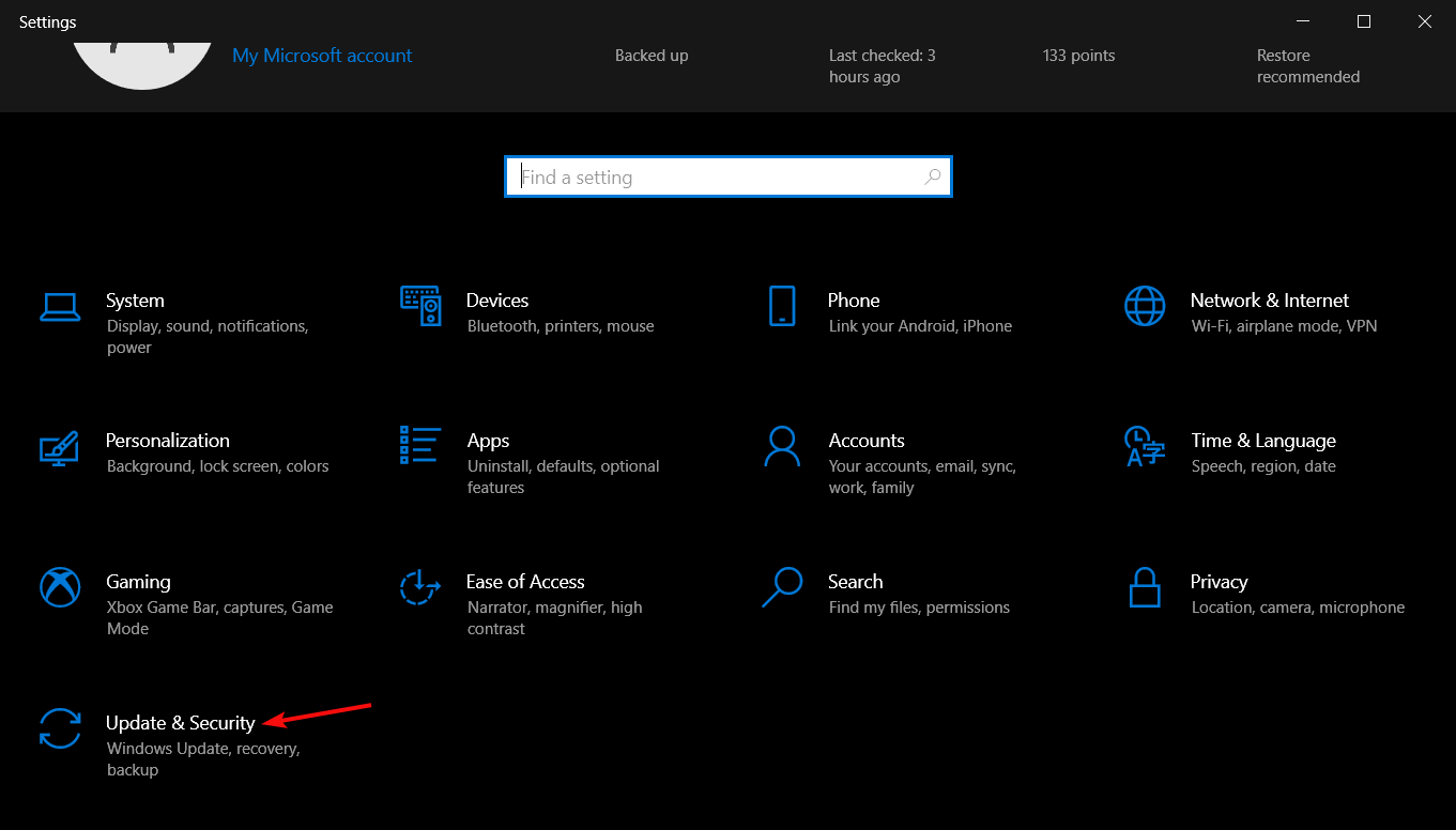 Параметры Windows — Обновление и безопасность