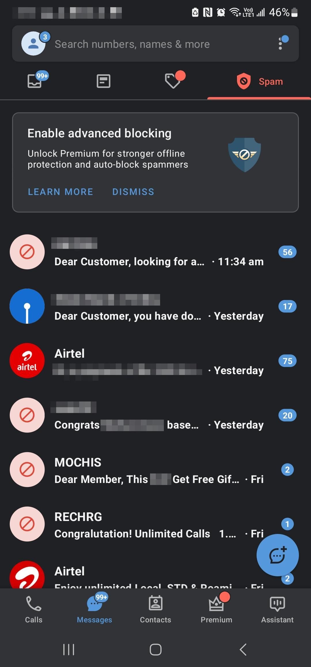 Экран Truecaller на Android с пометкой спама