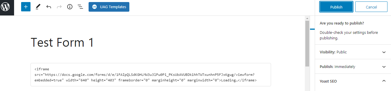 Форма успешно встраивается на страницу