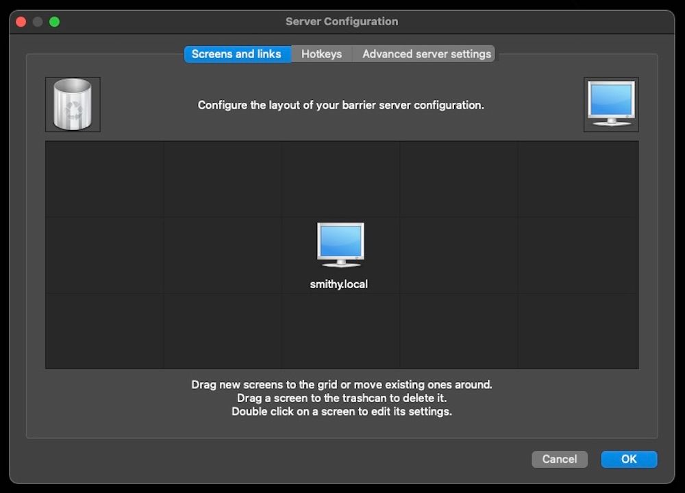 Перетаскивание и именование экранов в конфигураторе Barrier