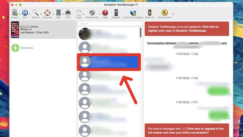 Экспорт переписки в Decipher TextMessage