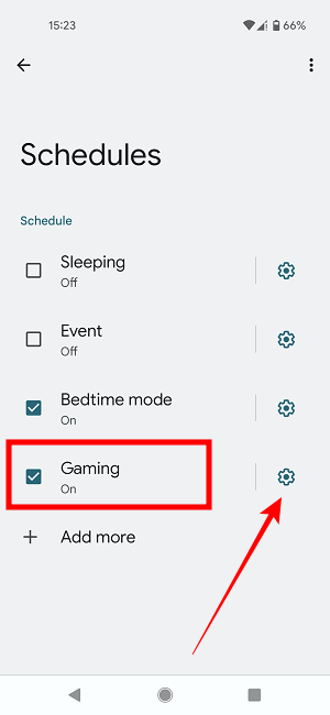 Включенный профиль Gaming в расписаниях 'Не беспокоить'