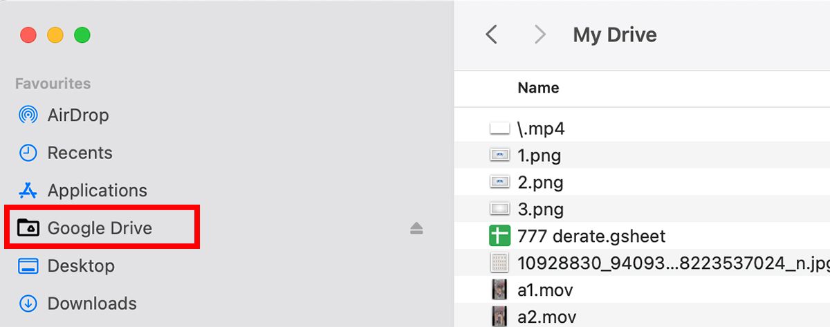 Доступ к Google Drive в боковой панели Finder