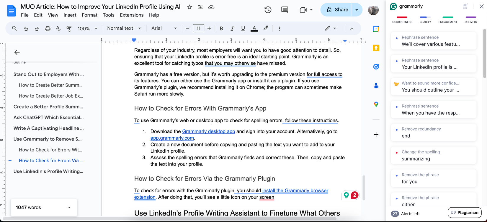 Значок Grammarly в Google Docs