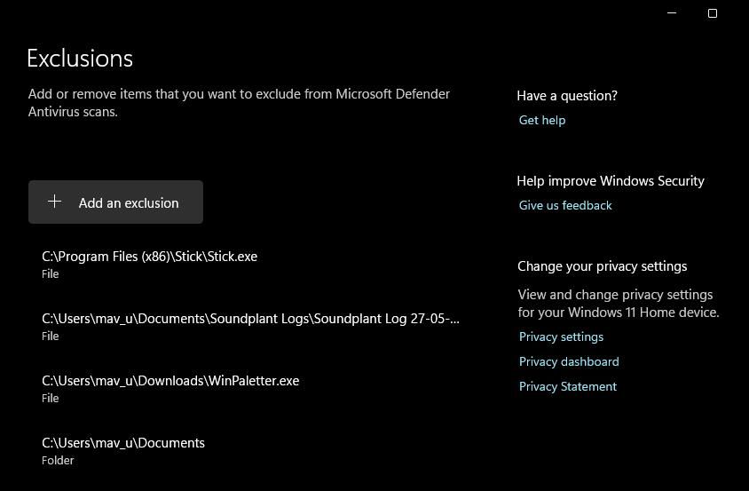 Кнопка 'Добавить исключение' в Безопасности Windows