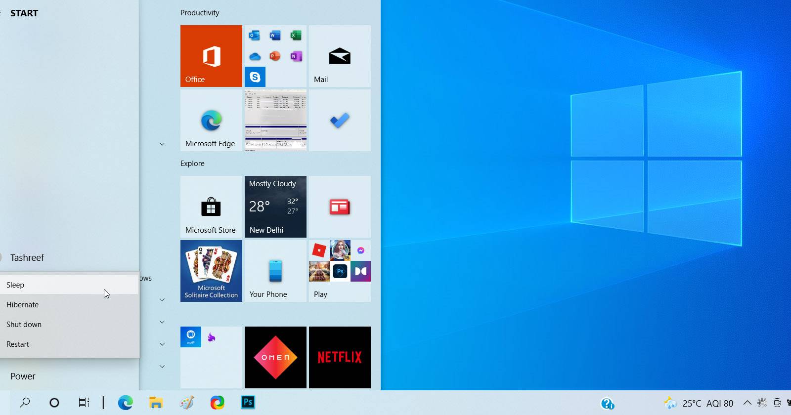 Пропала опция «Сон» в меню питания Windows 10