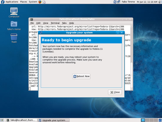 Кнопка Reboot Now в preupgrade