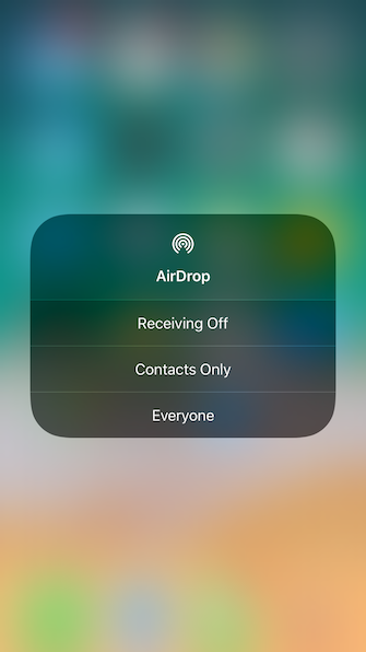 Параметры AirDrop в Центре управления iOS 11