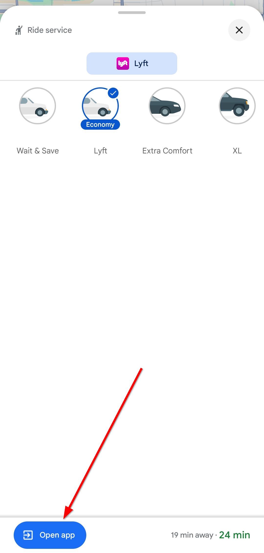 Подтверждение перехода в приложение для завершения бронирования поездки.