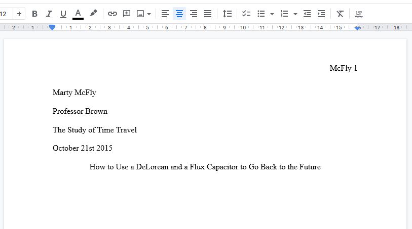 заголовок и информация в документе Google Docs