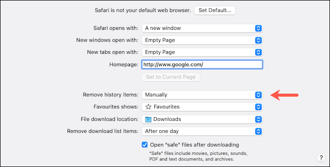 Параметры общей вкладки Safari в macOS
