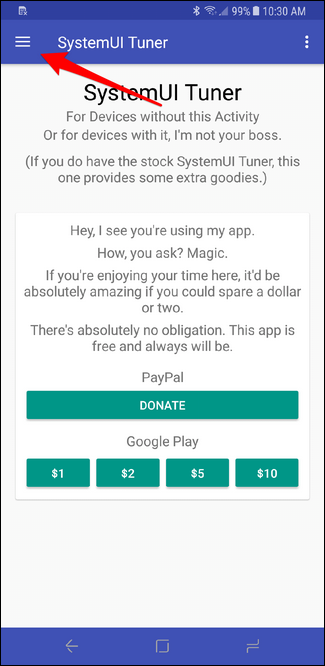 Приложение System UI Tuner в оболочке производителя