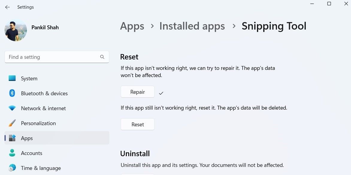 Процесс восстановления приложения Snipping Tool в Windows 11