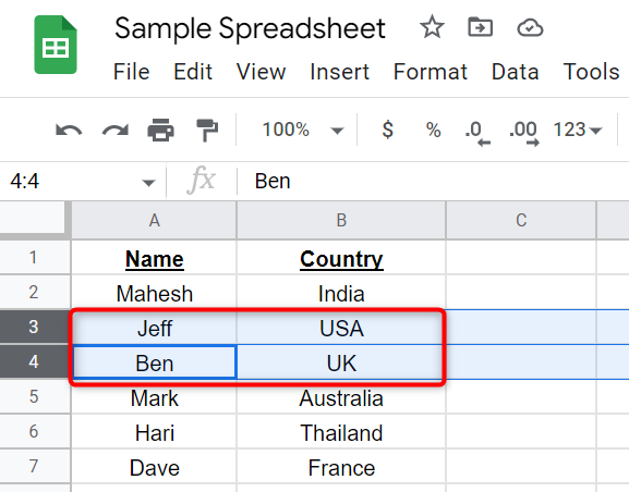 Выделите несколько строк.