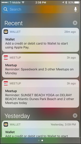 Пример уведомлений в центре уведомлений iOS 10: белый фон и чёрный текст