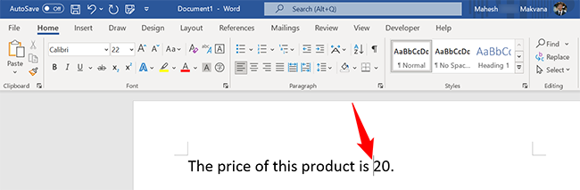 Выберите место для вставки символа цента.