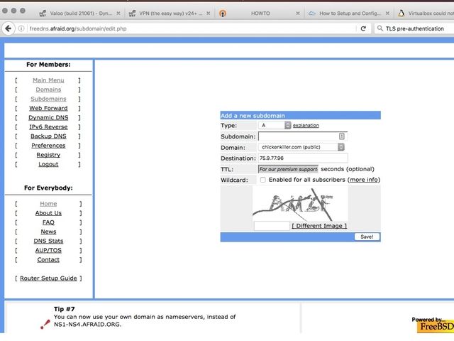 Выбор субдомена и создание записи в freedns.afraid.org
