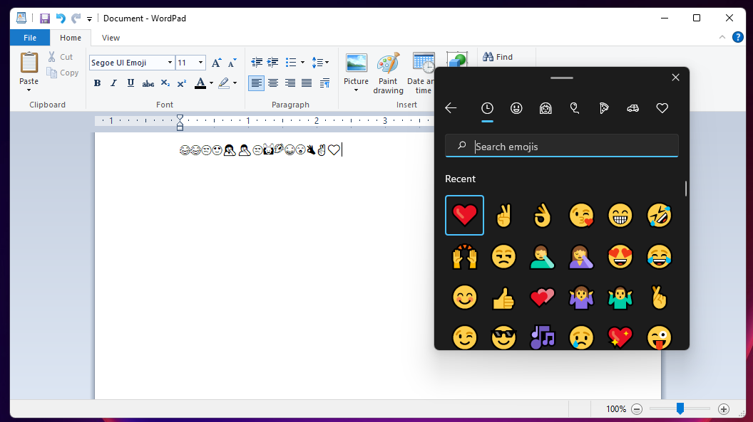 Вкладка Эмодзи
