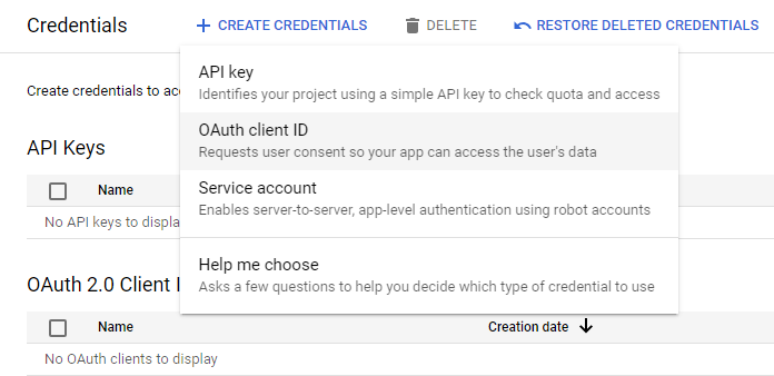 Создание OAuth Client ID