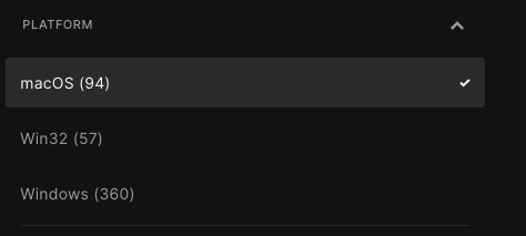 Фильтр платформ в библиотеке Epic Games Store