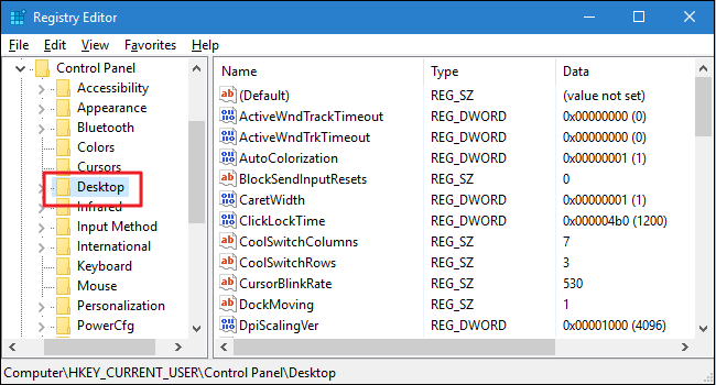 Путь в реестре к разделу Desktop
