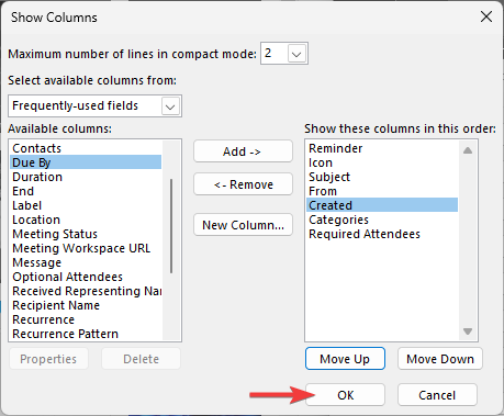 Подтверждение настроек нажатием OK