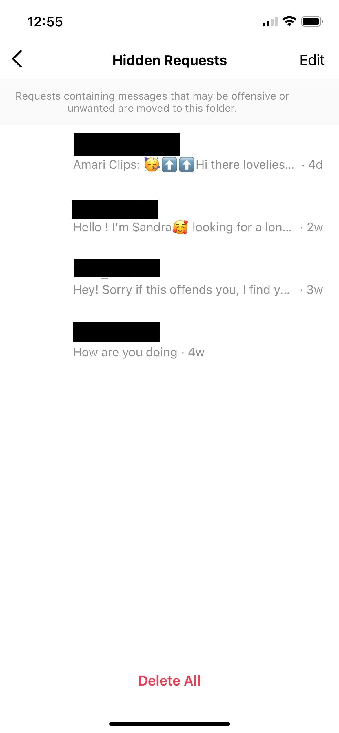 Папка скрытых запросов в Instagram