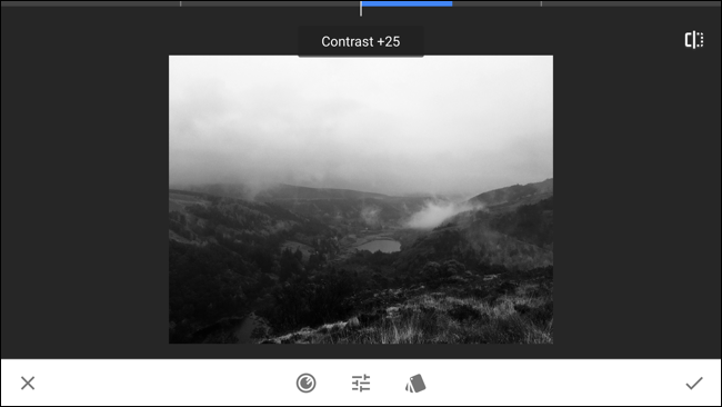 Выбор жёлтого фильтра в Snapseed