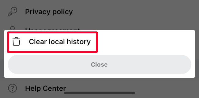 Подтверждение Clear Local History в приложении Reddit на iOS