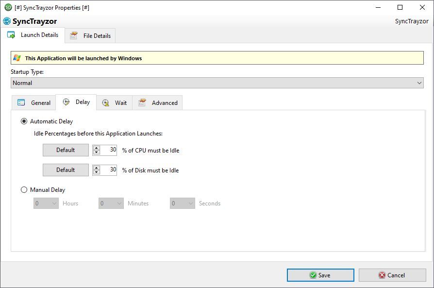 Startup Delayer delay options tab.