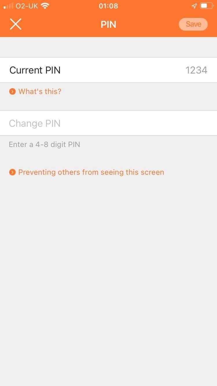Экран смены PIN в iOS приложении Родительский контроль