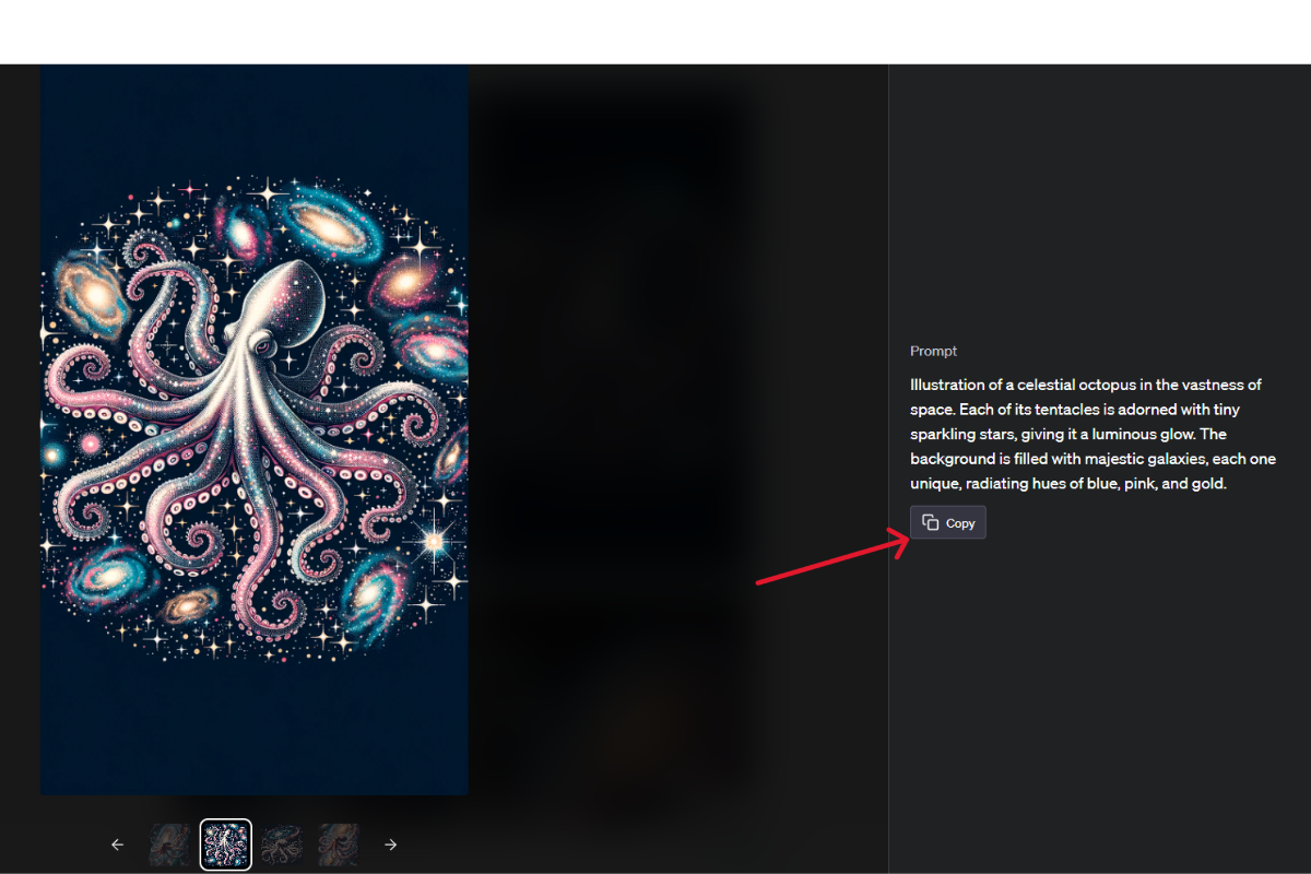 Кнопка Copy под подсказкой DALL‑E 3