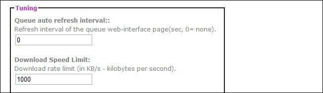 Настройки ограничения скорости и планировщика в SABnzbd