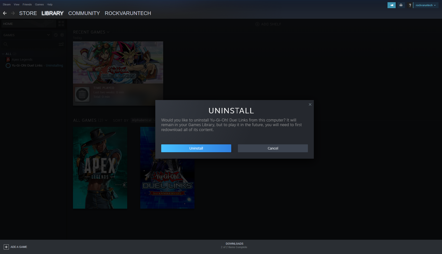 Подтверждение удаления игры в Steam