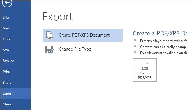 Экспорт документа в PDF в Microsoft Office 2013