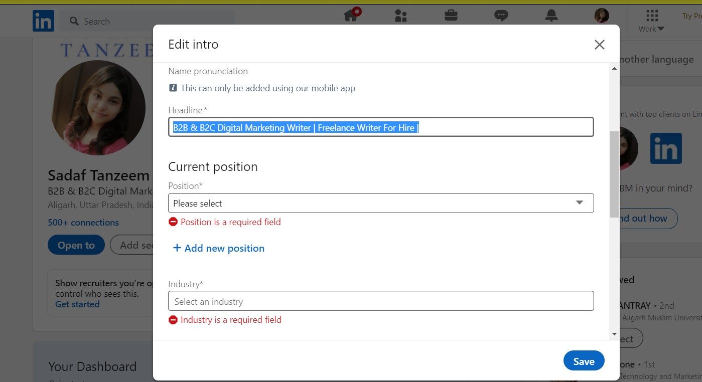 Заголовок профиля LinkedIn