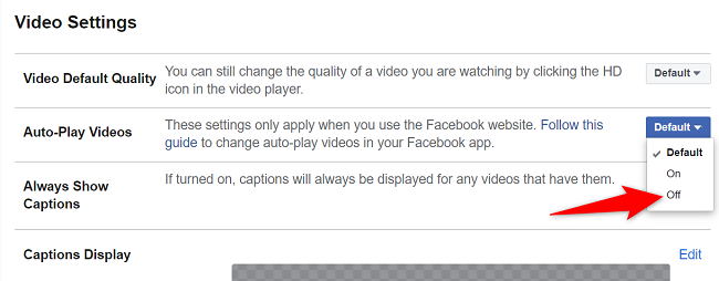 Выберите Выключено напротив Автовоспроизведения видеороликов.